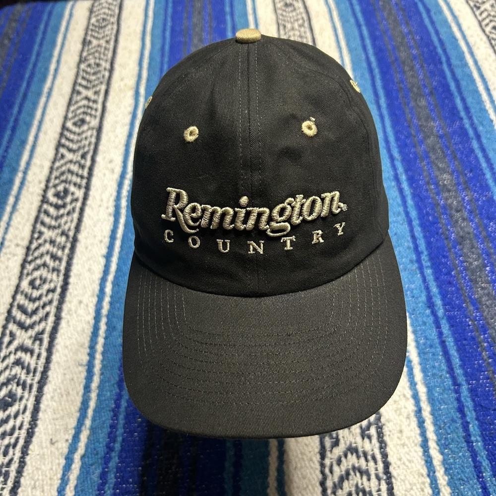 Vintage Remington Country SAMPLE Hat Black Tan Strapback Hunting Cap